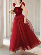 Burgundy Tea Length Prom Dress, Burgundy Prom Bridesmaid Dresses