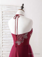 Burgundy Tulle Beads Long Prom Dress Burgundy Evening Dress