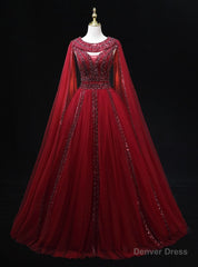 Burgundy Tulle Heavy Beading Prom Dress
