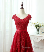Burgundy tulle lace applique long prom Dress, burgundy Prom Dresses