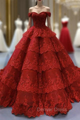 Burgundy Tulle Lace Appliques Off the Shoulder Prom Dresses With Beading