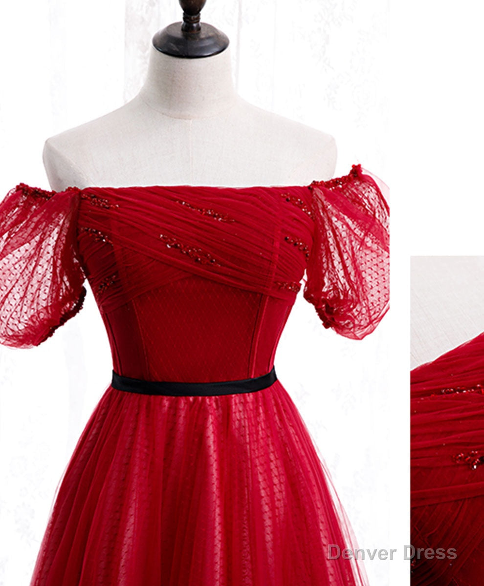 Burgundy Tulle Lace Long Prom Dress Burgundy Formal Dress