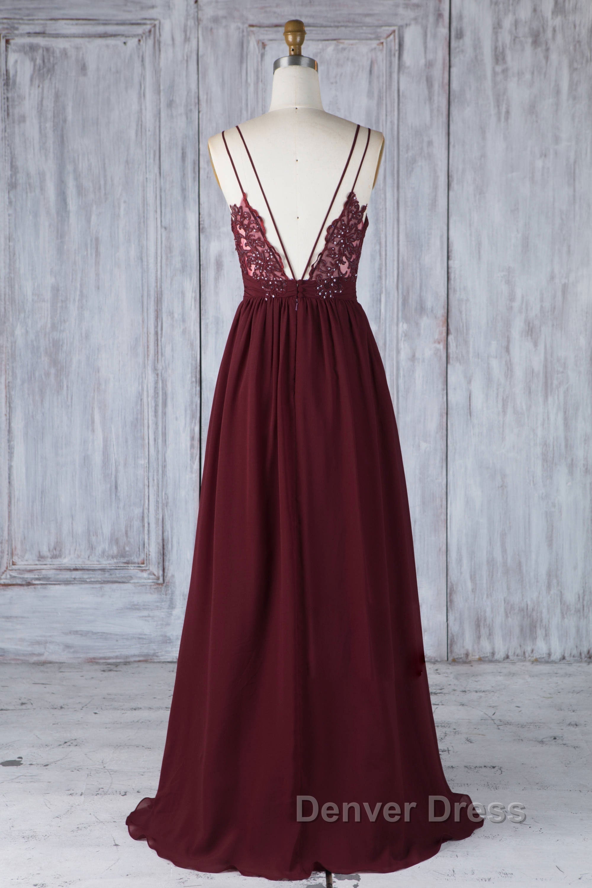 Burgundy tulle lace long prom Dress burgundy lace Prom Dresses Secondary image