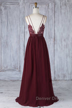 Burgundy tulle lace long prom Dress burgundy lace Prom Dresses