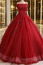 Burgundy tulle lace long prom Dress burgundy tulle Prom Dresses