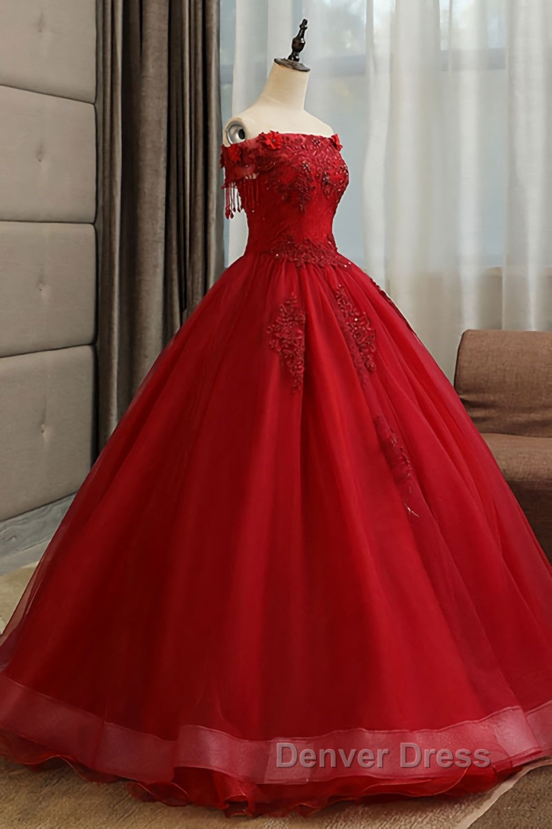 Burgundy tulle lace long prom Dress burgundy tulle Prom Dresses