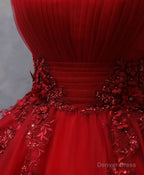 Burgundy Tulle Lace Off Shoulder Long Prom Gown Burgundy Evening Dress