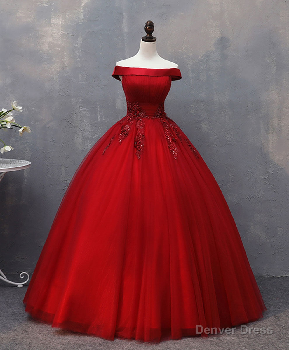 Burgundy Tulle Lace Off Shoulder Long Prom Gown Burgundy Evening Dress Secondary image
