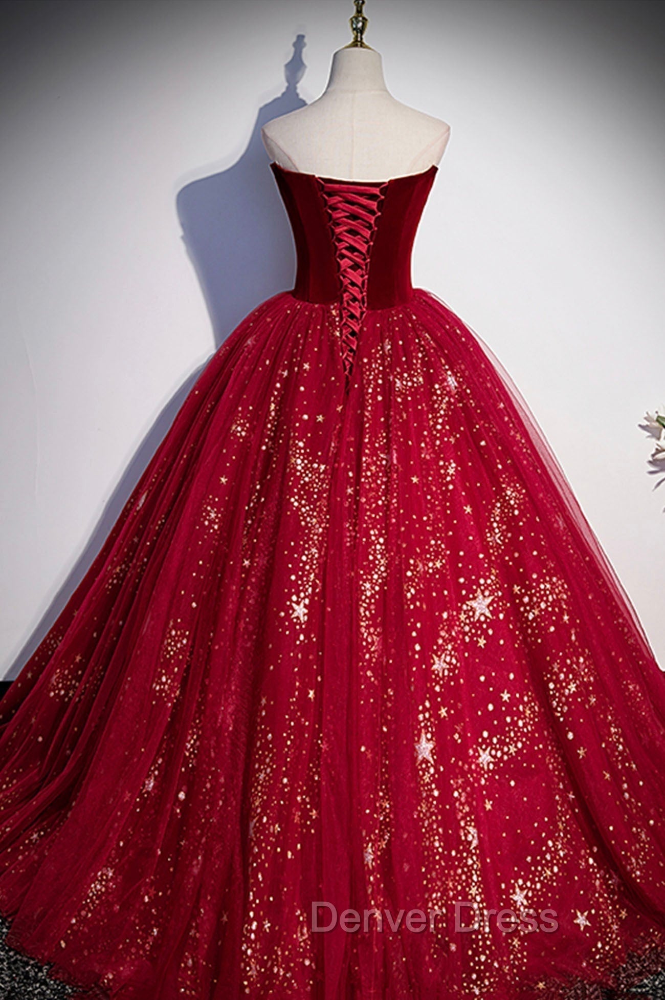 Burgundy Tulle Long A-Line Ball Gown, Off the Shoulder Evening Party Dresses