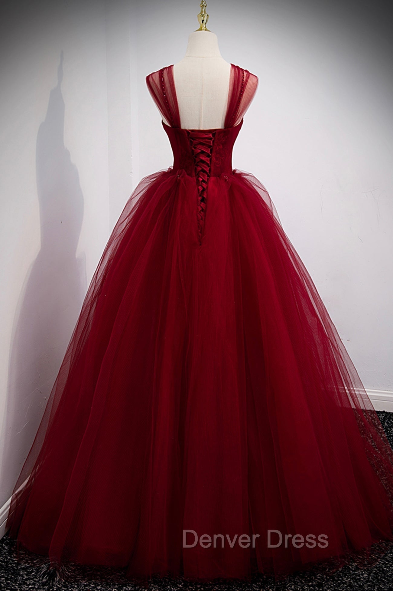 Burgundy Tulle Long A-Line Evening Dresses, Off the Shoulder Formal Party Dresses