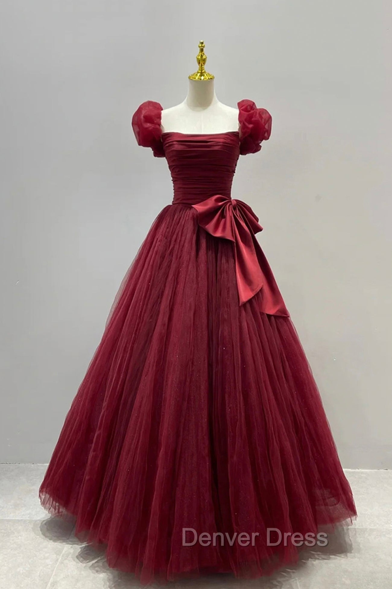 Burgundy Tulle Long A Line Prom Dress, Lovely Prom Graduation Dresses