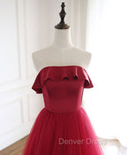 Burgundy Tulle Long Prom Dresses, A line Burgundy Formal Party Dresses