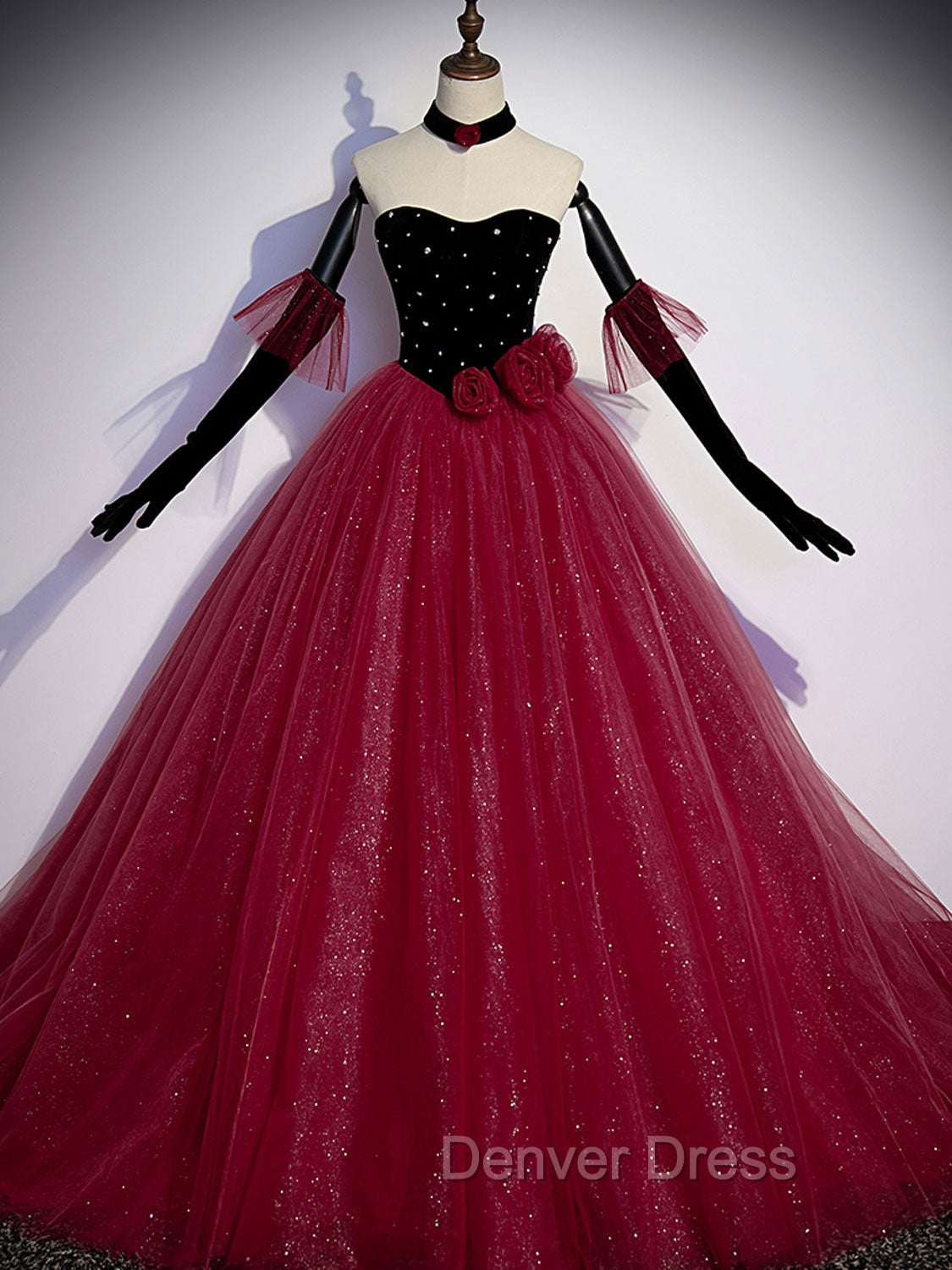Burgundy  Tulle Long Prom Dresses A line Burgundy Graduation Dresses Secondary image
