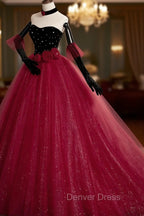 Burgundy Tulle Long Prom Dress A Line Burgundy Graduation Dresses