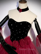 Burgundy Tulle Long Prom Dress A Line Burgundy Graduation Dresses