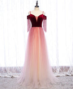 Burgundy Tulle Long Prom Dress Burgundy Tulle Formal Dress