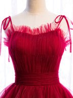 Burgundy Tulle Long Prom Dresses, Burgundy Formal Graduation Dresses