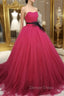 Burgundy Tulle Long Prom Gown, Burgundy Tulle Sweet 16 Dresses