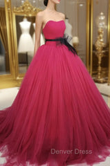 Burgundy Tulle Long Prom Gown, Burgundy Tulle Sweet 16 Dresses