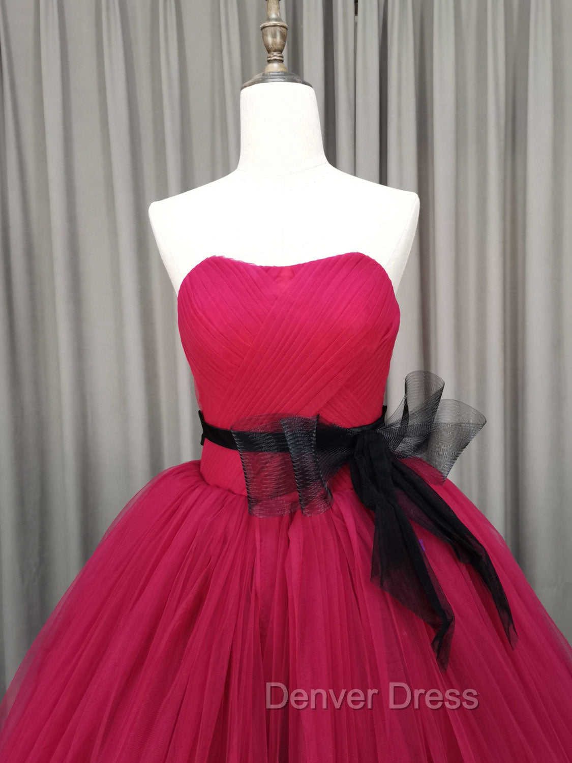 Burgundy Tulle Long Prom Gown, Burgundy Tulle Sweet 16 Dresses