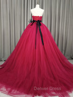 Burgundy Tulle Long Prom Gown, Burgundy Tulle Sweet 16 Dresses