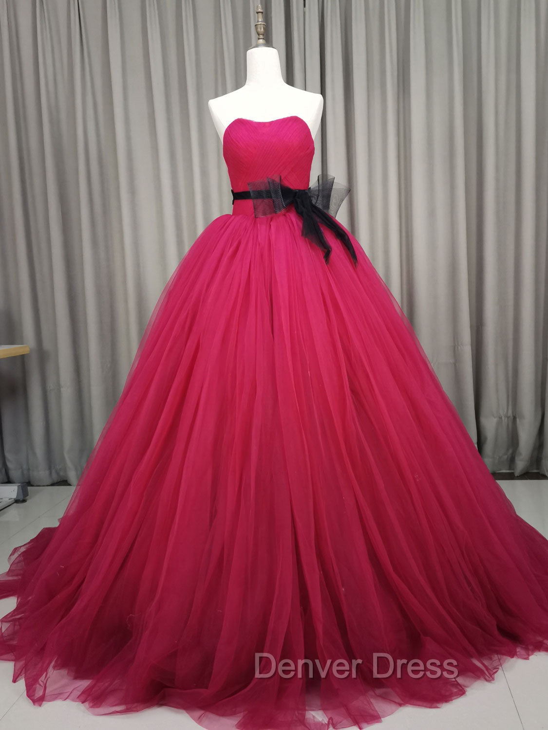 Burgundy Tulle Long Prom Gown, Burgundy Tulle Sweet 16 Dresses Main image