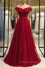Burgundy Tulle Off the Shoulder Beading Prom Dresses