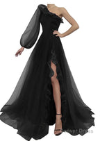 Burgundy tulle prom Dress one shoulder Prom Dresses
