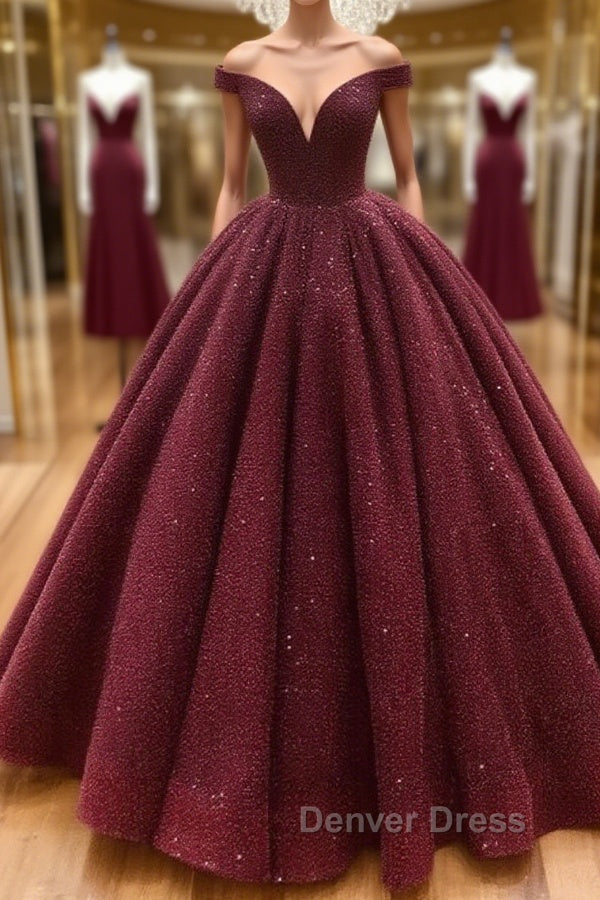 Burgundy tulle sequin long prom Dress, burgundy long Prom Dresses Main image