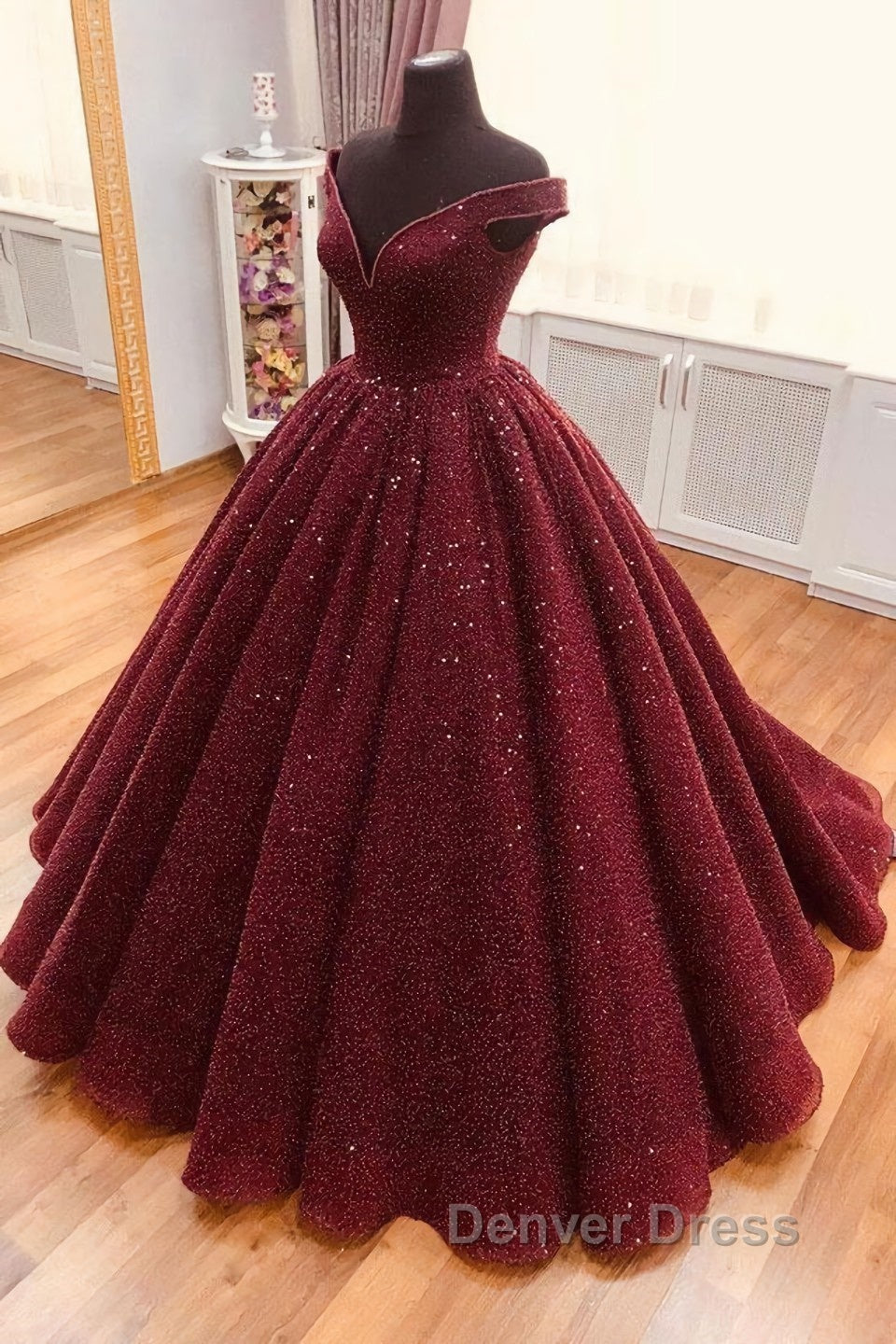 Burgundy tulle sequin long prom Dress, burgundy long Prom Dresses Secondary image