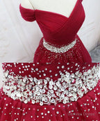 Burgundy Tulle Sequin Short Prom Dress, Burgundy Homecoming Dresses