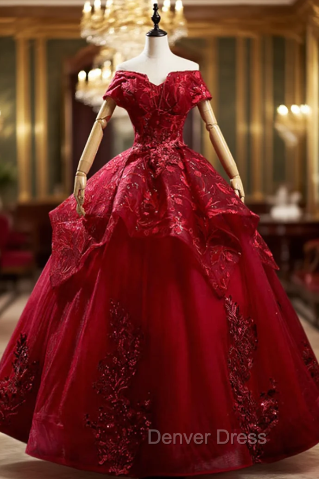 Burgundy Tulle Sequins Appliques Beading Quinceanera Dresses