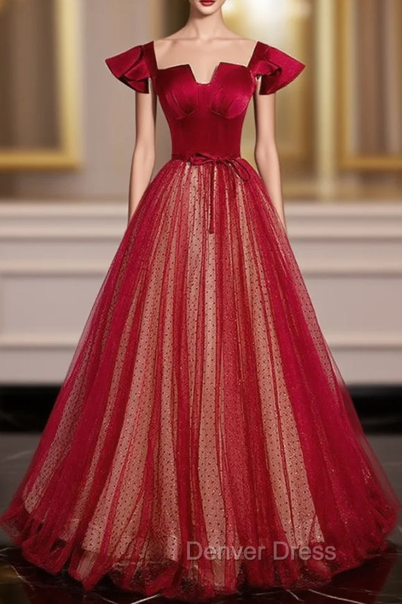 Burgundy Tulle Sequins Square Prom Dresses