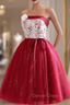 Burgundy Tulle Sequins Strapless Homecoming Dresses