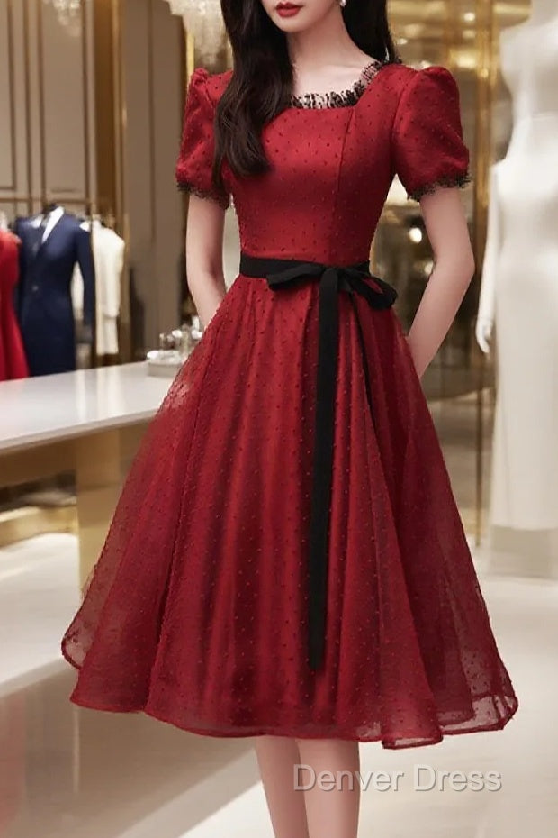 Burgundy Tulle Short A Line Dress Homecoming Dresses