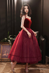 Burgundy Tulle Short A Line Prom Dress Party Dress