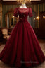 Burgundy Tulle Spaghetti Straps Prom Dresses With Detachable Top