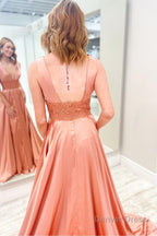 Burgundy V Neck Backless Long Prom Dresses with Lace