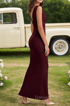 Burgundy V Neck Chiffon Prom Dress Long Bridesmaid Dresses With Pleated Split
