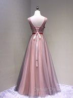Burgundy V Neck Lace Floral Long Prom Dress, Burgundy V Neck Long Prom Dresses