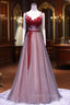 Burgundy V Neck Lace Floral Long Prom Dresses, Burgundy V Neck Long Formal Evening Dresses