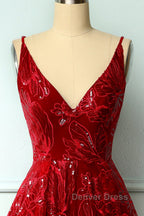 Burgundy v neck lace high low prom Dress lace Prom Dresses