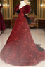 Burgundy V Neck Sequin Long Prom Dress, Burgundy Prom Dresses