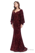 V Neck Sequins Mermaid Prom Dresses with Sleeves