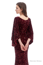 V Neck Sequins Mermaid Prom Dresses with Sleeves