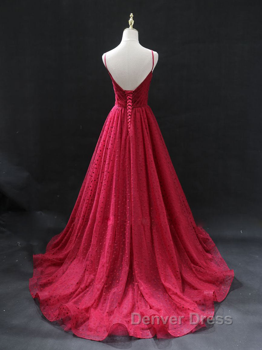 Burgundy v neck tulle long prom Dress, burgundy tulle Prom Dresses Secondary image
