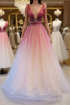 Burgundy v neck tulle sequin long prom Dress burgundy Prom Dresses