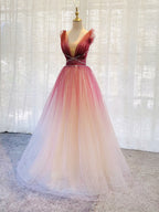 Burgundy V Neck Tulle Sequin Long Prom Dresses Burgundy Formal Dresses