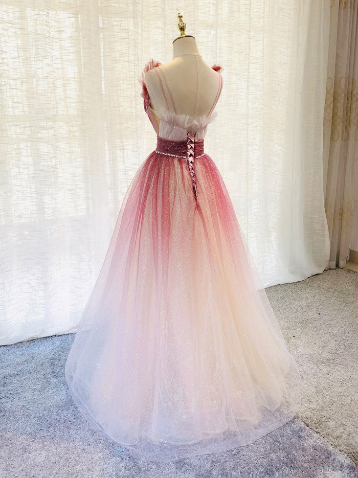 Burgundy V Neck Tulle Sequin Long Prom Dresses Burgundy Formal Dresses