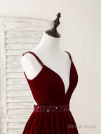 Burgundy V Neck Velvet Short Prom Dress, Burgundy Homecoming Dresses